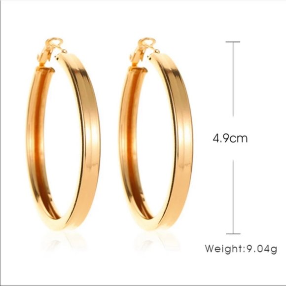New Hoop Earrings 18k Gold Plated Smooth for Women - Picture 3 of 3